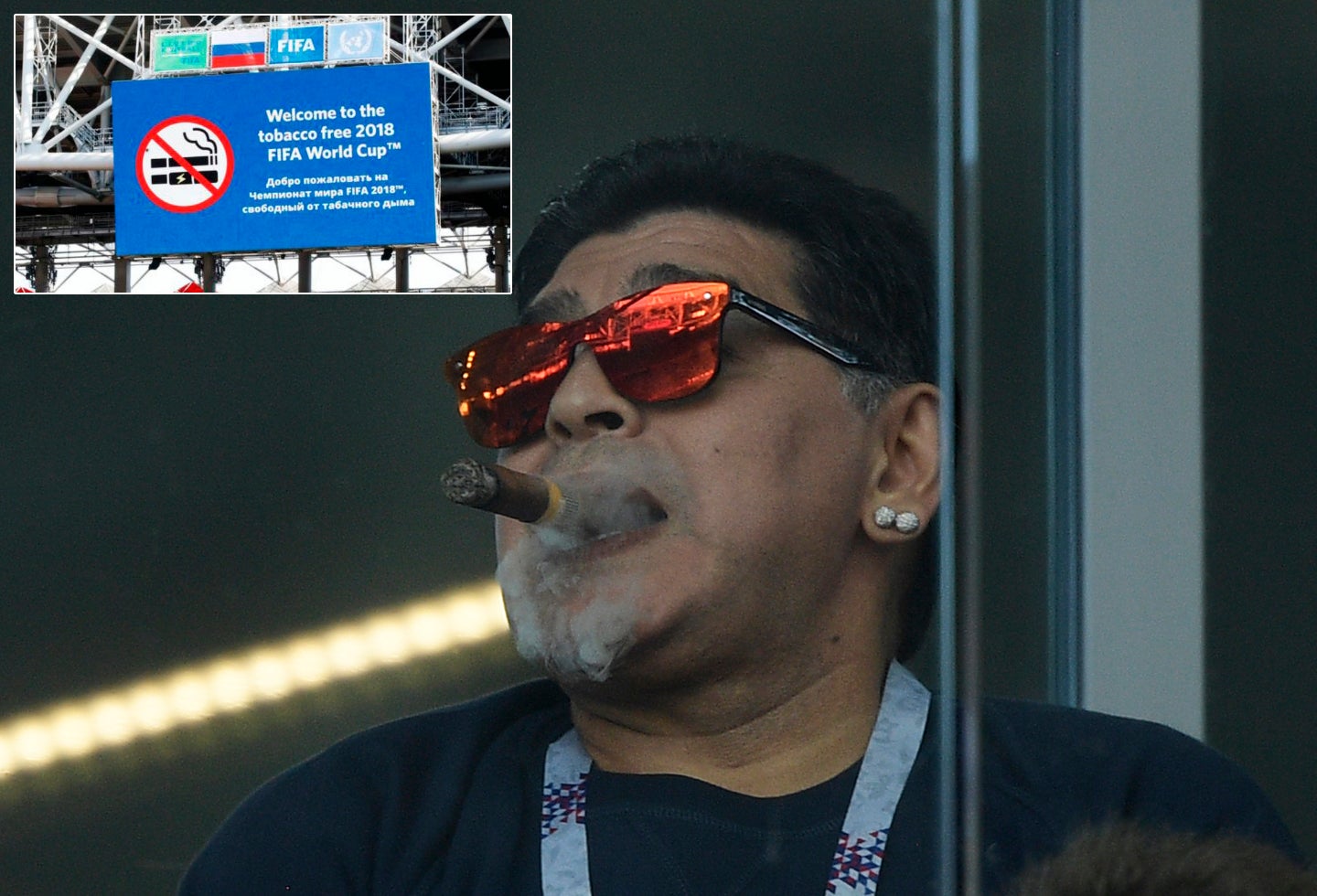 Maradona en el palco de Otkrytie Arena