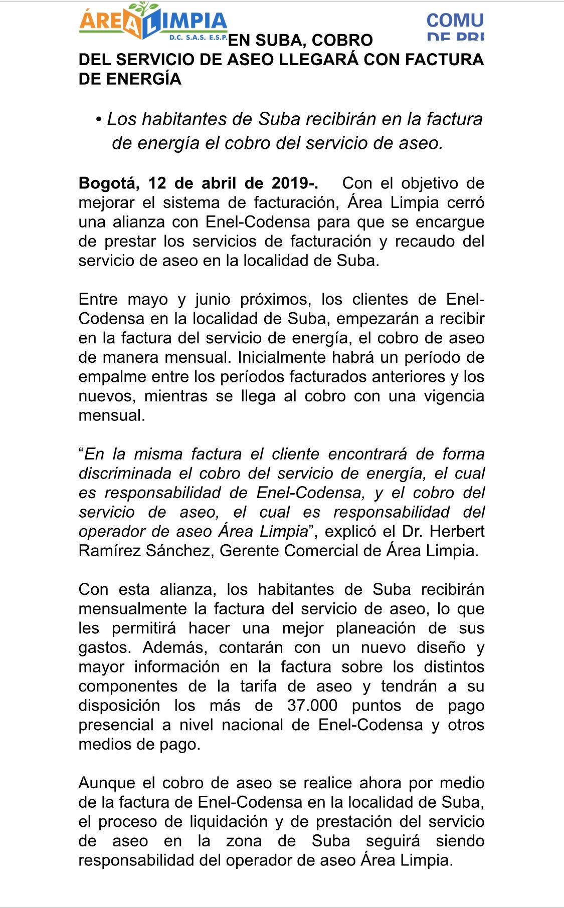 Servicio de aseo en Suba