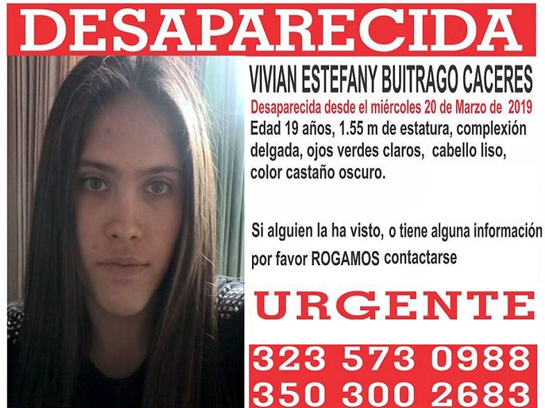 Vivian Buitrago. Cartel de desaparecida