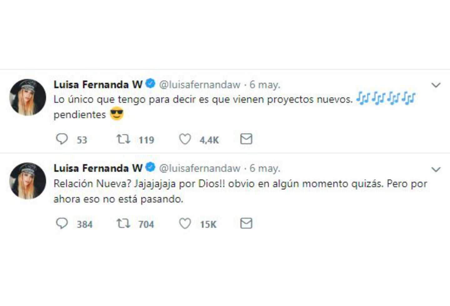Mensajes de Luisa Fernanda W sobre relación con Pipe Bueno