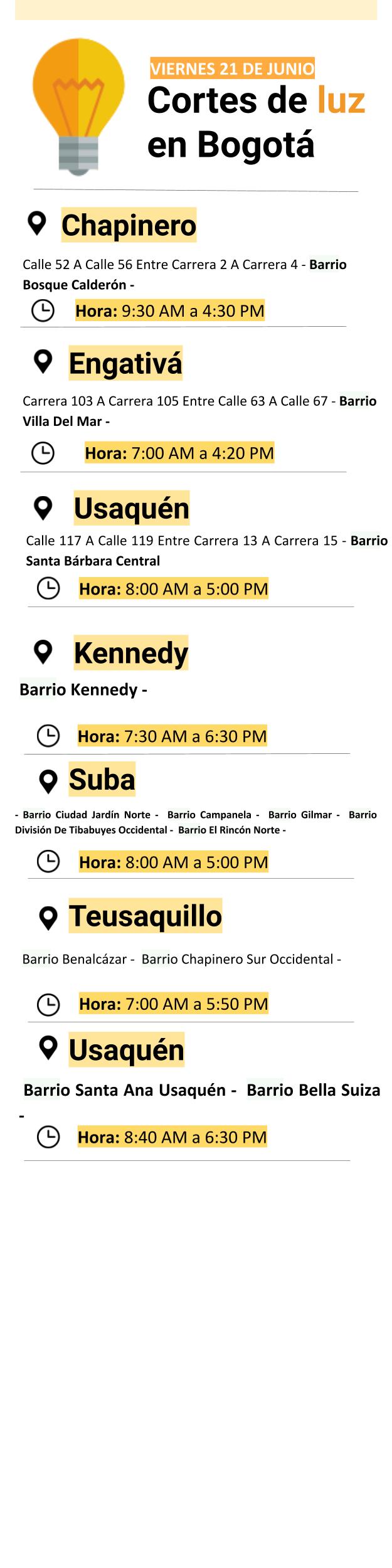 Plantilla cortes de luz viernes 21 de junio de 2019