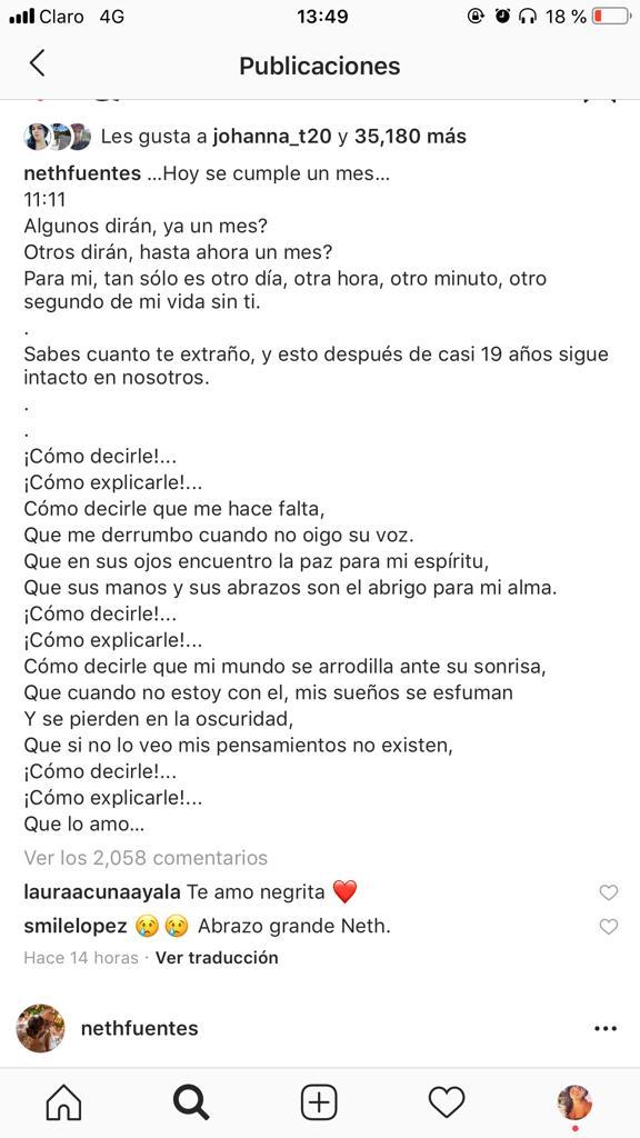 Publicación de esposa de Jota Mario