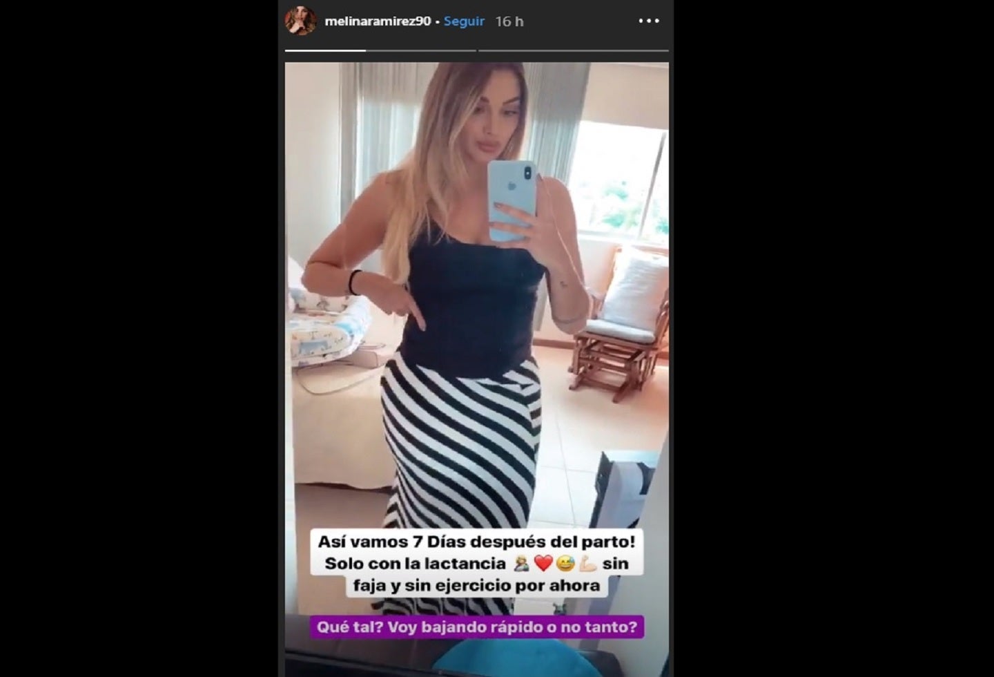 Melina Ramírez muestra su cuerpo después de dar a luz