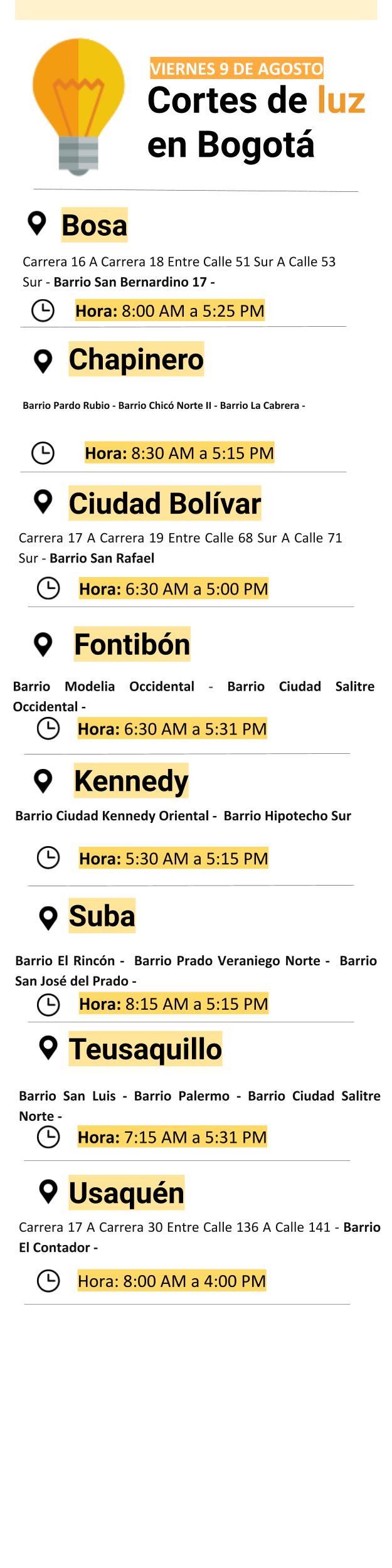 Plantilla cortes de luz del viernes 9 de agosto de 2019