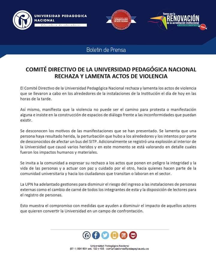Comunicado de la Universidad Pedagógica