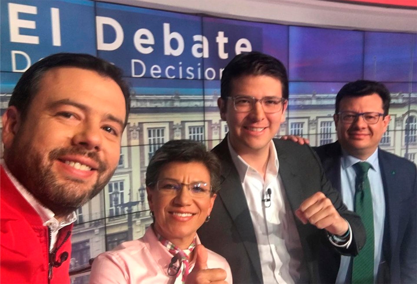 Carlos Fernando Galán, Claudia López, Miguel Uribe Turbay y Hollman Morris durante el debate adelantado en Noticias RCN, en Bogotá