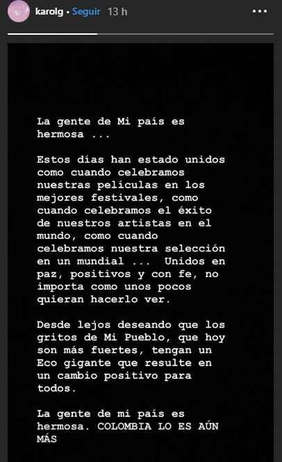 Karol G y su mensaje sobre el paro nacional
