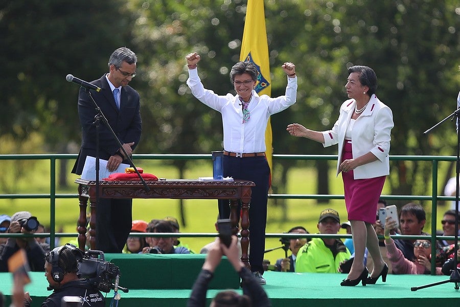 Claudia López en su posesión como alcaldesa de Bogotá