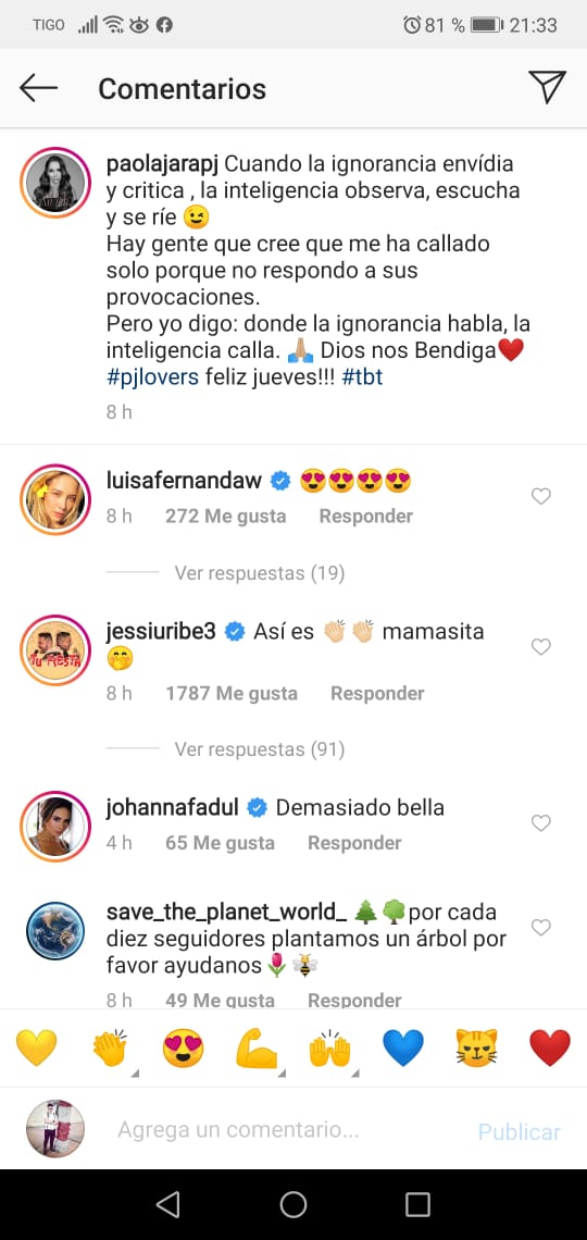 La publicación de Paola Jara en donde Jessi Uribe le coquetea