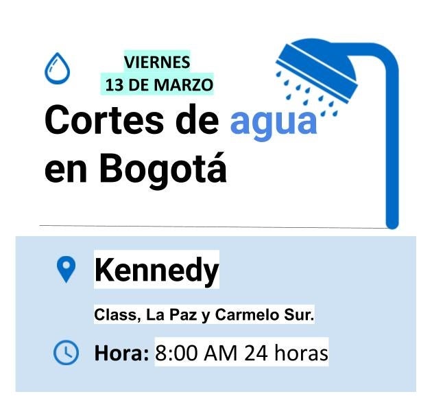 Cortes de agua para el viernes 13