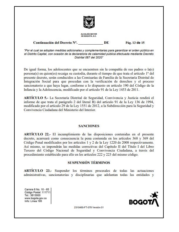 DECRETO DE LA ALCALDÍA DE BOGOTÁ