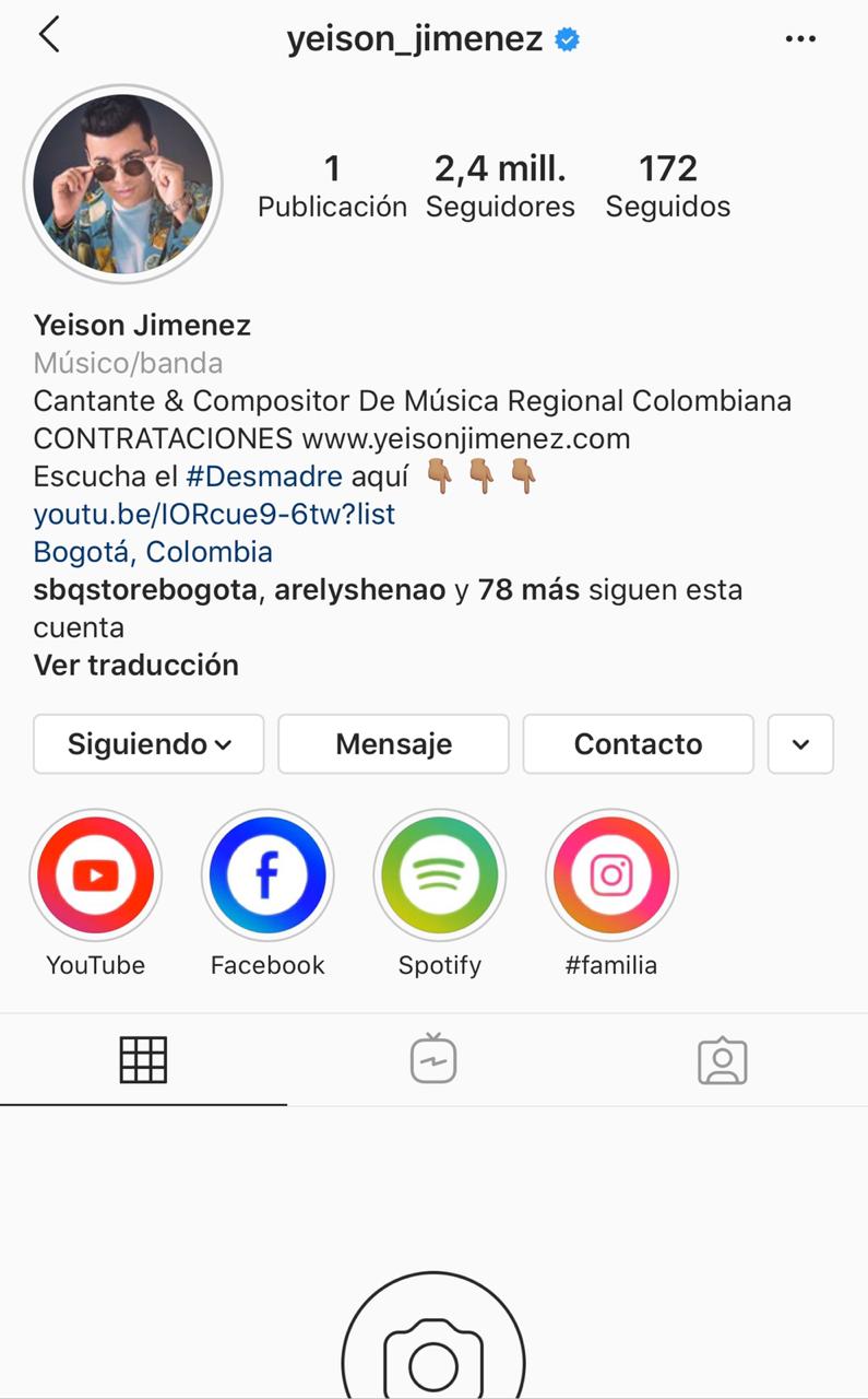 Captura Instagram - Yeison Jimenez