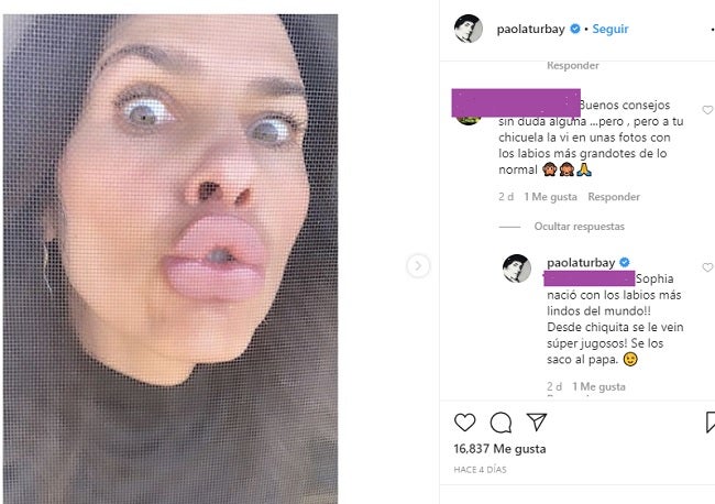 Paola Turbay comentario en Instagram