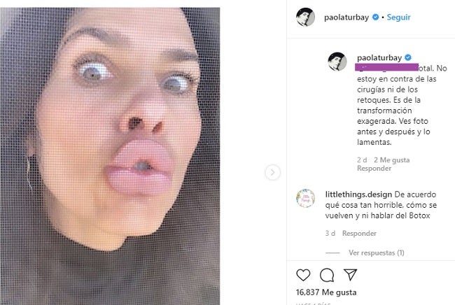 Paola Turbay comentario en Instagram