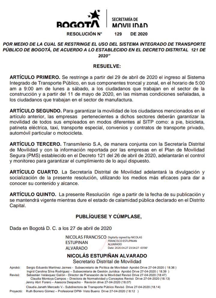 Resolución TM cuarentena