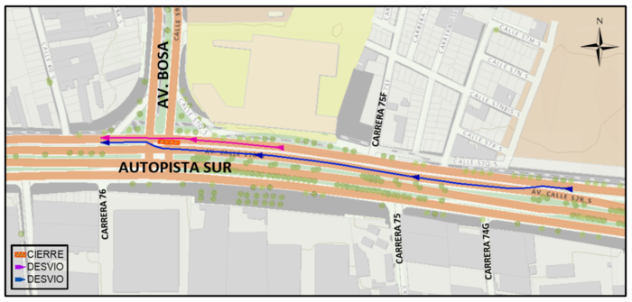 Cierre en la autopista sur con avenida Bosa, sentido Bogotá-Soacha