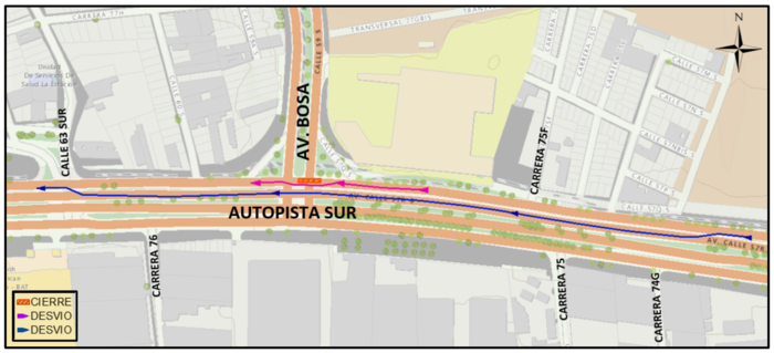 Cierre en la autopista sur con avenida Bosa, sentido Bogotá-Soacha