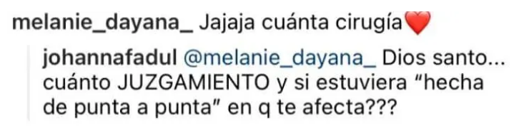 Respuesta de Johanna Fadul a una de sus seguidoras