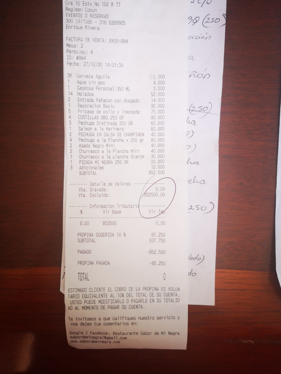 Factura por el escándalo en restaurante de Sabor de mi Negra