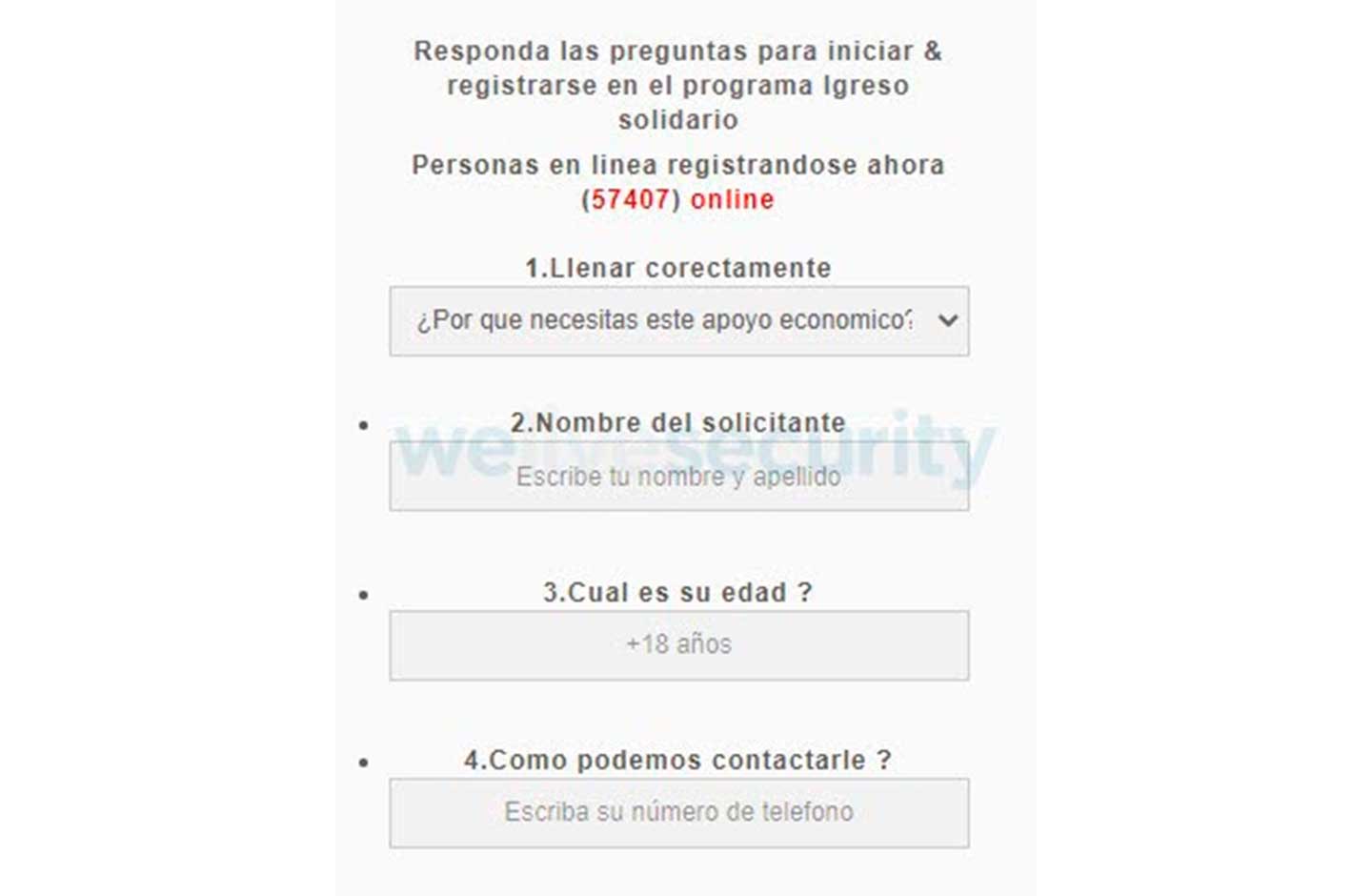 Cuestionario de estafa de ingreso solidario en WhatsApp
