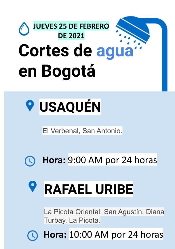 Cortes de luz para el jueves 25 de febrero en Bogotá