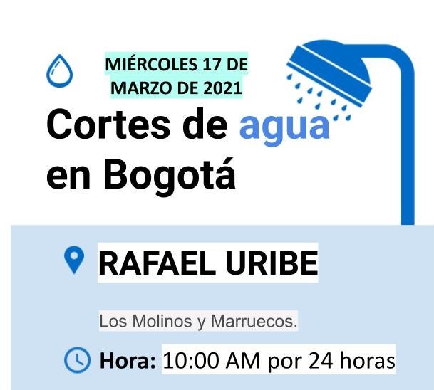 Cortes de agua en Bogotá para este miércoles 17 de marzo