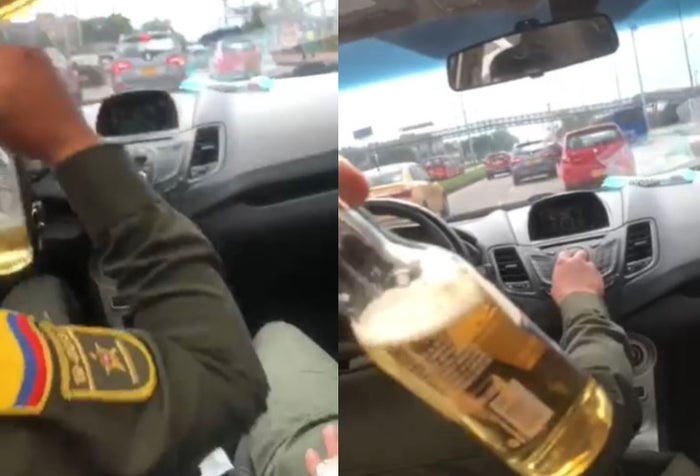 Policías tomando licor mientras conducen en Bogotá