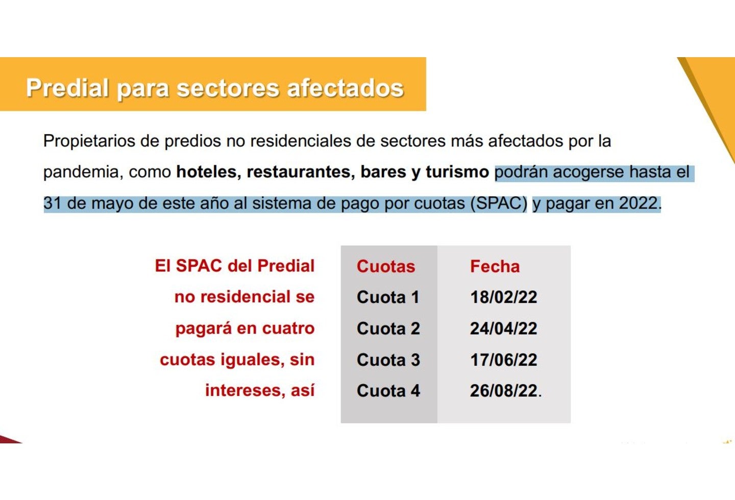 Plazos 2022 para impuesto predial a predios no residenciales