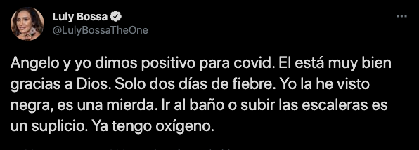 Lylu Bossa contagiada de covid-19