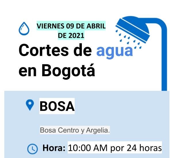 Cortes de agua en Bogotá para el 09 de abril