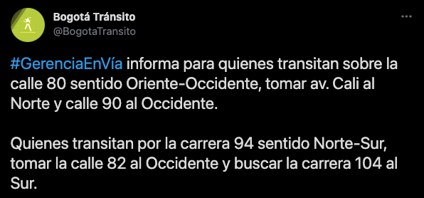Evite el trancón en Calle80 - cuarentena en Bogotá
