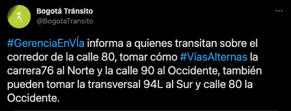 Evite el trancón en Calle 80 - cuarentena en Bogotá