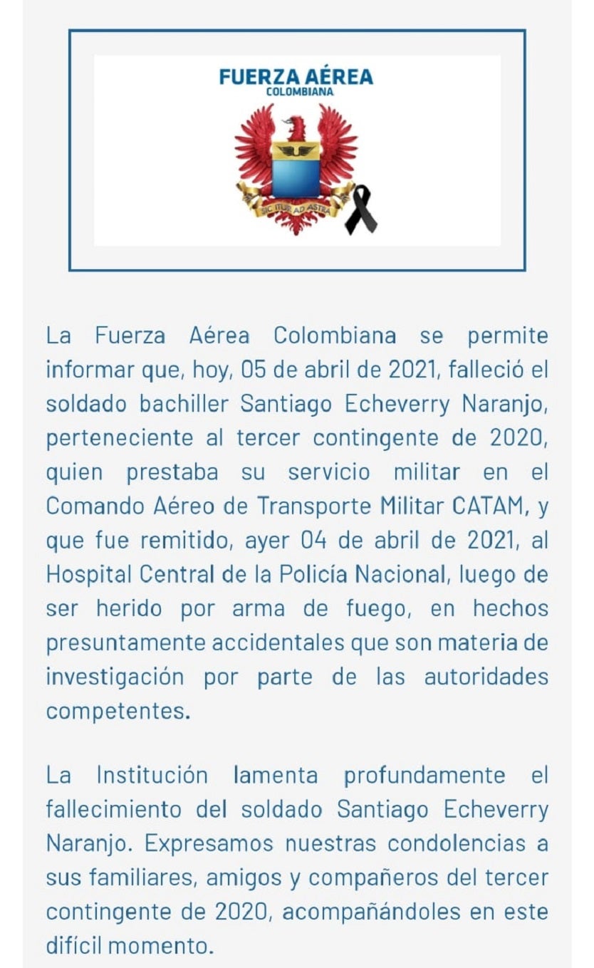 Comunicado Fuerza Aérea Colombiana (FAC)