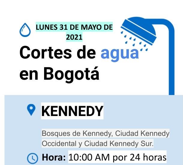 Cortes de agua en Bogotá para el lunes