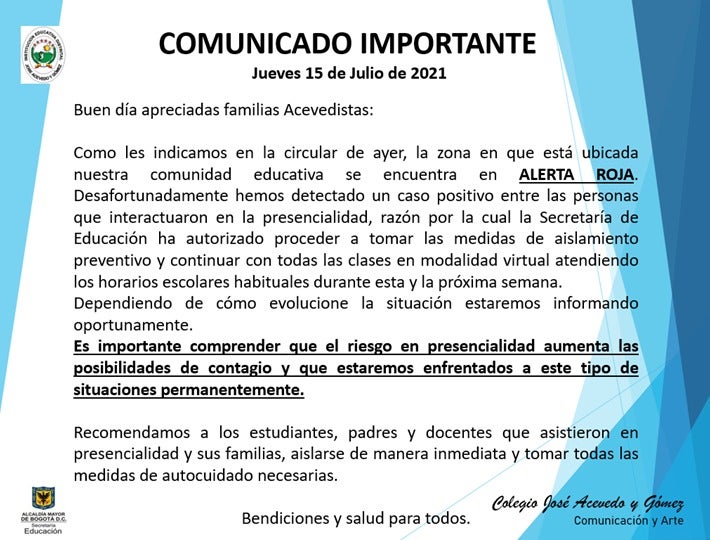 Comunicado Colegio José Acevedo y Gómez
