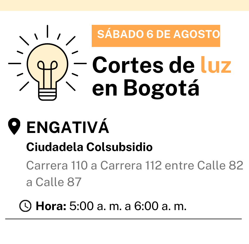 Cortes de luz en Bogotá sábado 7 de agosto