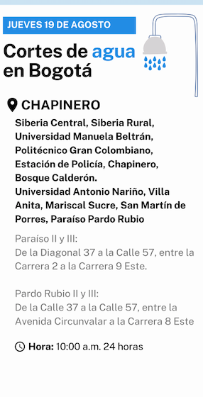 Cortes de agua en Bogotá, 19 de agosto