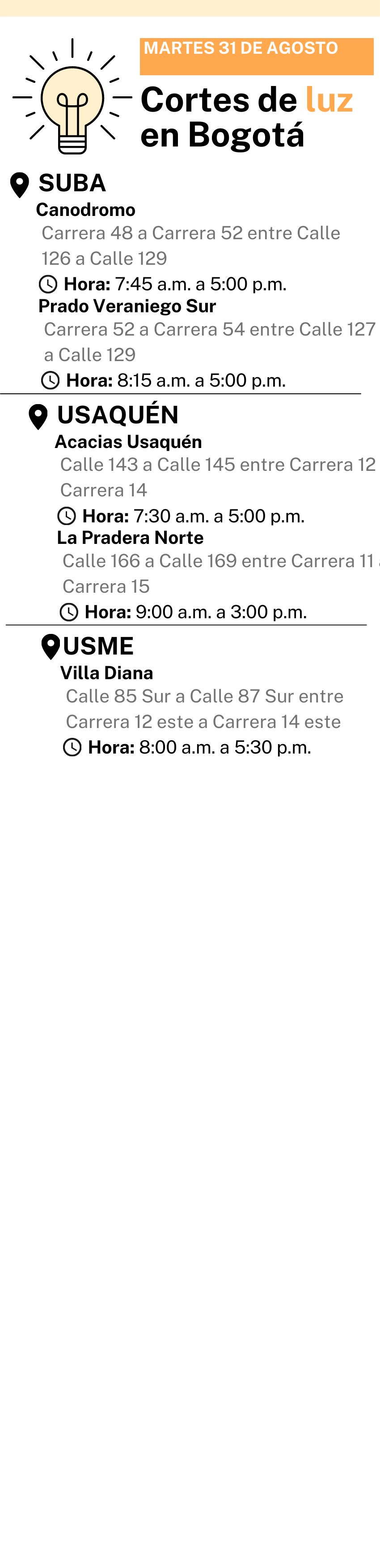Cortes de Luz-Bogotá-Martes 31 de agosto