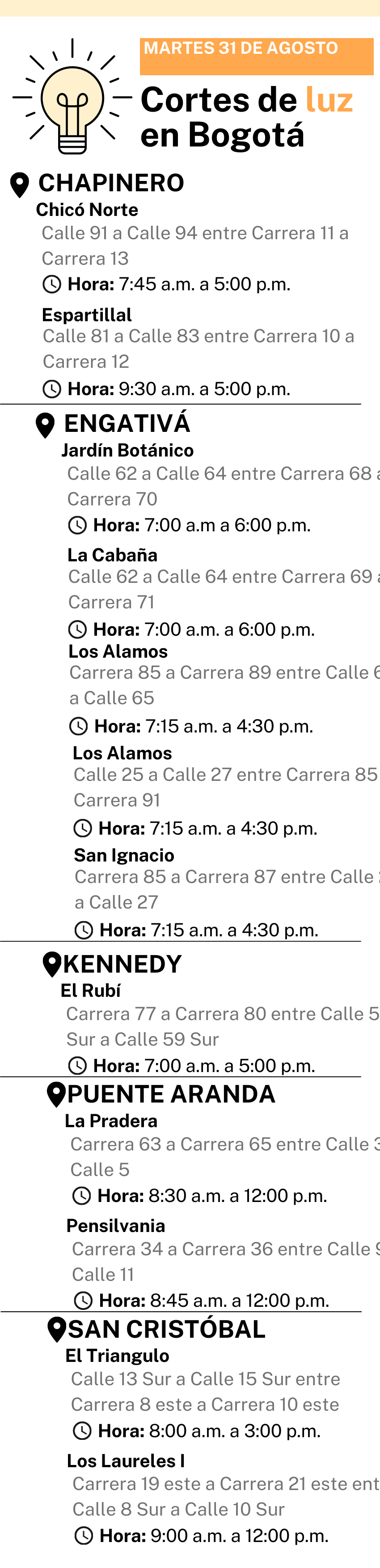 Cortes de Luz-Bogotá-Martes 31 de agosto