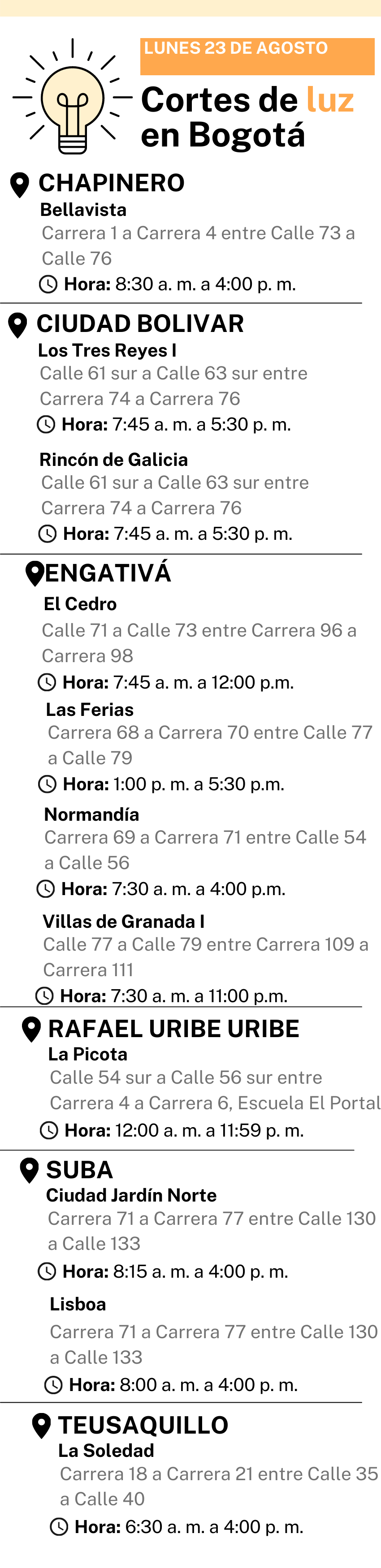 Cortes de luz, Bogotá-23 de agosto