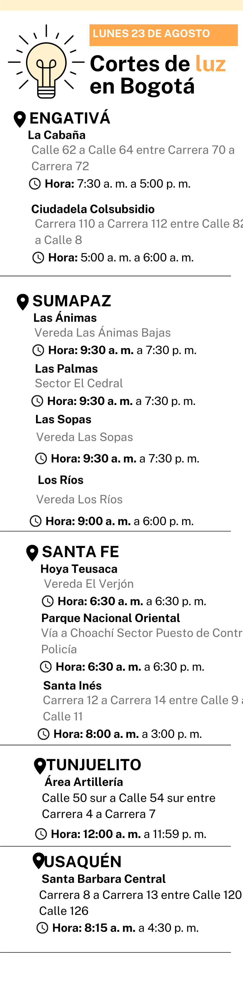Cortes de luz, Bogotá-23 de agosto