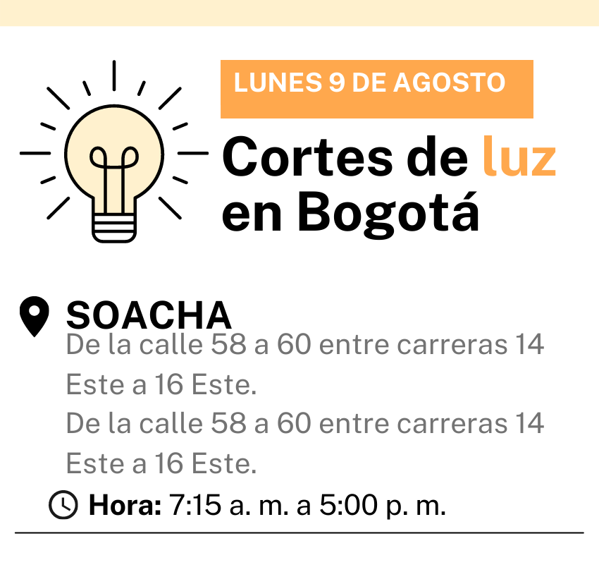 Cortes de Luz en Bogotá 9 de agosto