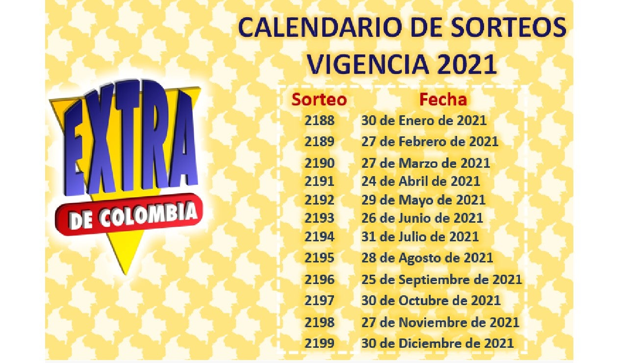Calendario de sorteos de la lotería Extra