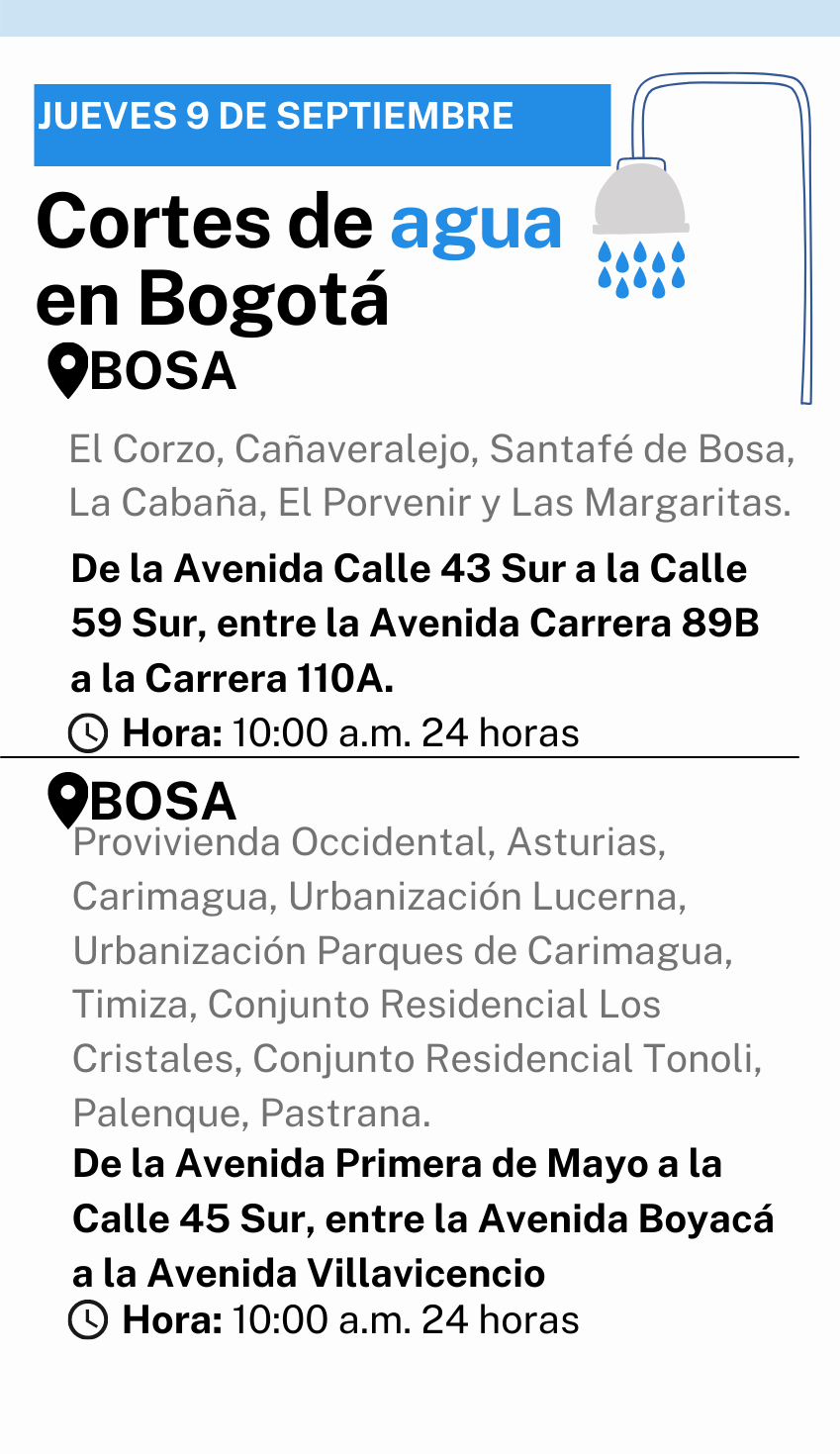 Cortes de Agua-Bogotá-9 de septiembre