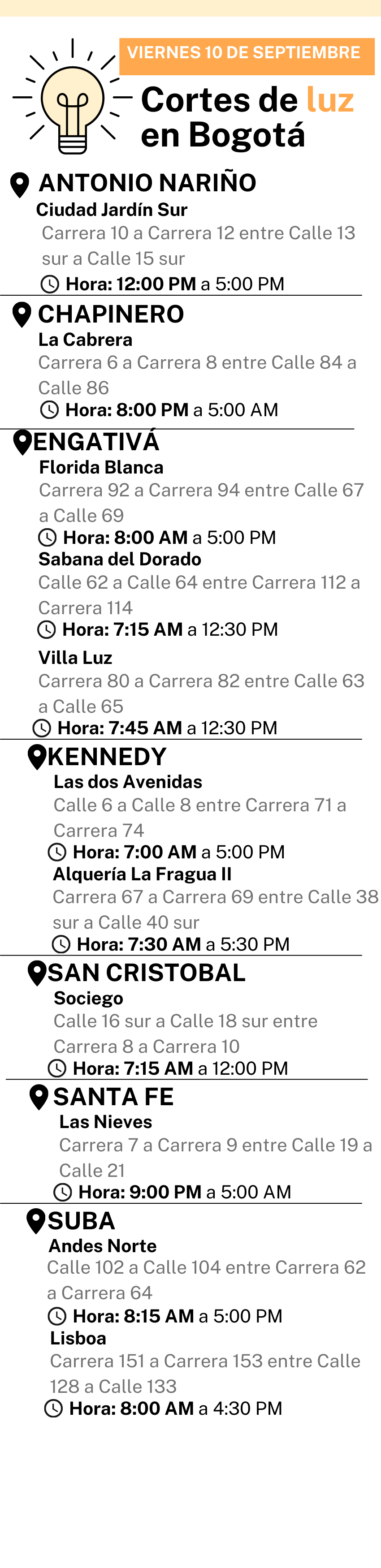 Cortes de Luz-Bogotá-10 de septiembre