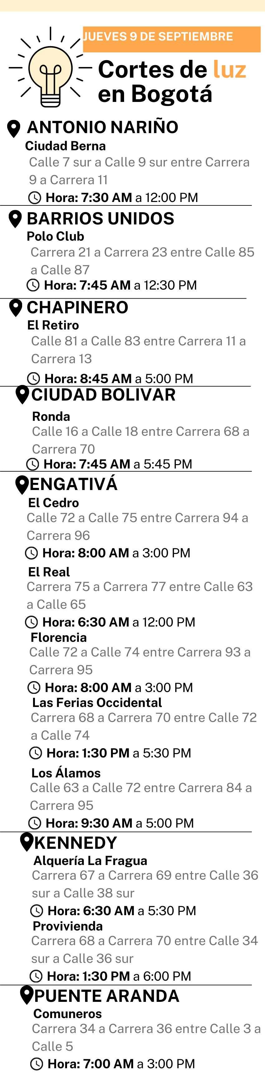 Cortes de Luz-Bogotá-9 de septiembre