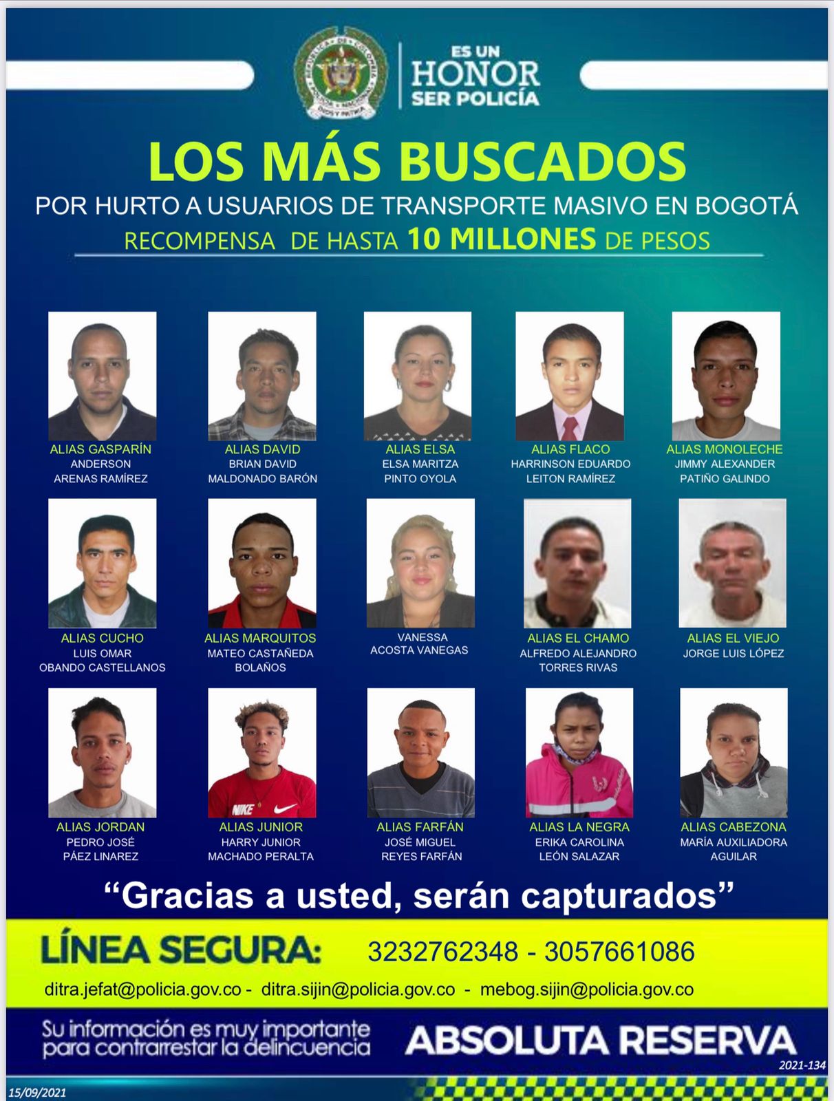 Los más buscados por robar en Transmilenio.