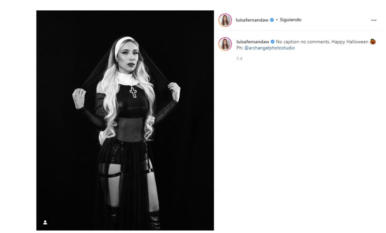 Luisa Fernanda W su disfraz pecador