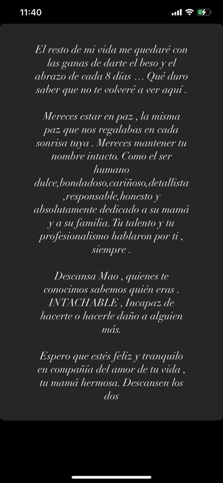 mensaje de Laura Acuña sobre Mauricio Leal