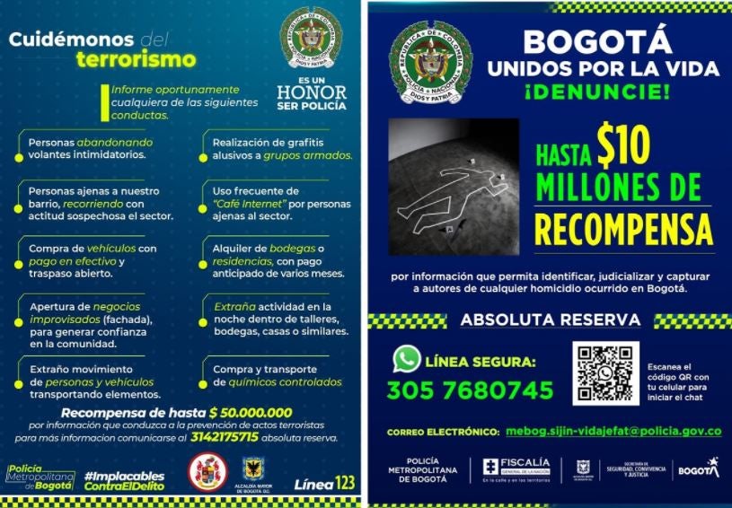 Recompensas en Bogotá.